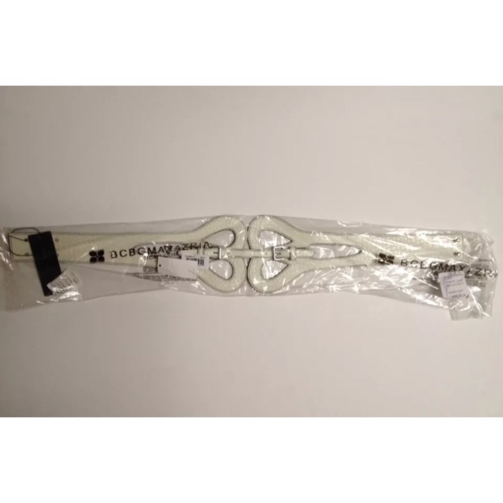 BCBG WAIST BELT WIDE BUTTERFLY BUCKLE CROC WHITE L Large - Picture 3 of 4